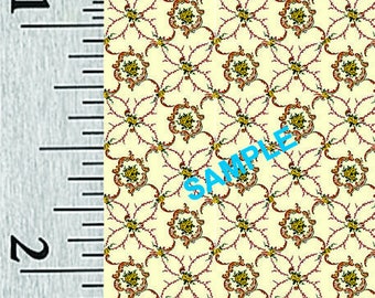 Quarter Scale, Half Scale and 1:144 Scale Miniature Floral Dollhouse Wallpaper (34B)