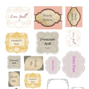 Downloadable Potion Bottle Labels, Bottle Labels, DIY cut-out labels, Drink Me, potion labels, Halloween label assortment