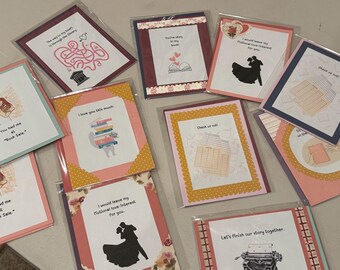 Set of 8 Bookish Greeting Cards - Valentine Cards, Valentines for the Book Lovers, Reader Valentine Cards