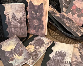Mini Gothic-themed Blank Notebook - Handmade 3x4 Journals - Spooky Gift for Authors - Halloween Notebooks