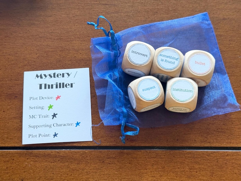 Creative Writing Dice (by Genre) - Story Prompt Inspiration - Writer's Block Help for Authors Mystery/Thriller