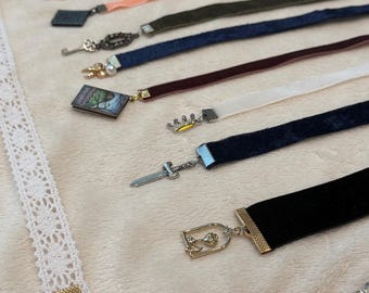 Handmade Gothic and Fantasy-themed Velvet Ribbon or Jewelry Chain Bookmark, Each Sold Separately