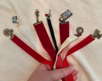 Handmade Alice-themed Velvet Ribbon Bookmark, Each Sold Separately