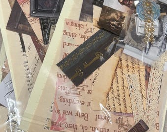 Vintage Book & Literary-themed Junk Journal Kit, Paper Ephemera for Readers and Book-Lovers, Bookish Craft Kit