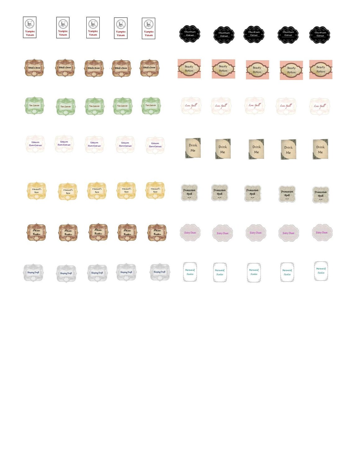70 Downloadable Mini Potion Bottle Labels, Bottle Necklace Labels, DIY ...
