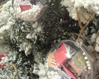 Handmade Snowy Book Christmas Ornament - Clear Plastic Ornament w/Mini Books Inside