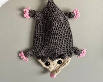 Crochet Opossum Hanging Basket: Cotton Stash Holder