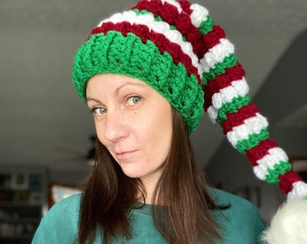 Crochet Puffy Elf Hat Pattern, Christmas Beanie (PDF Pattern)
