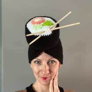 Sushi hat, crochet sushi hat, sushi lover, seafood hat, chopstick hat, Asian food