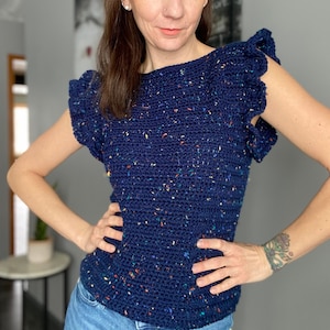 Rüschen Ärmel Sommer Top Muster, Häkelpullover, Häkelpullover, Kurzarm Top, Häkelpullover, Größe Baby bis 2 XL Erwachsene.