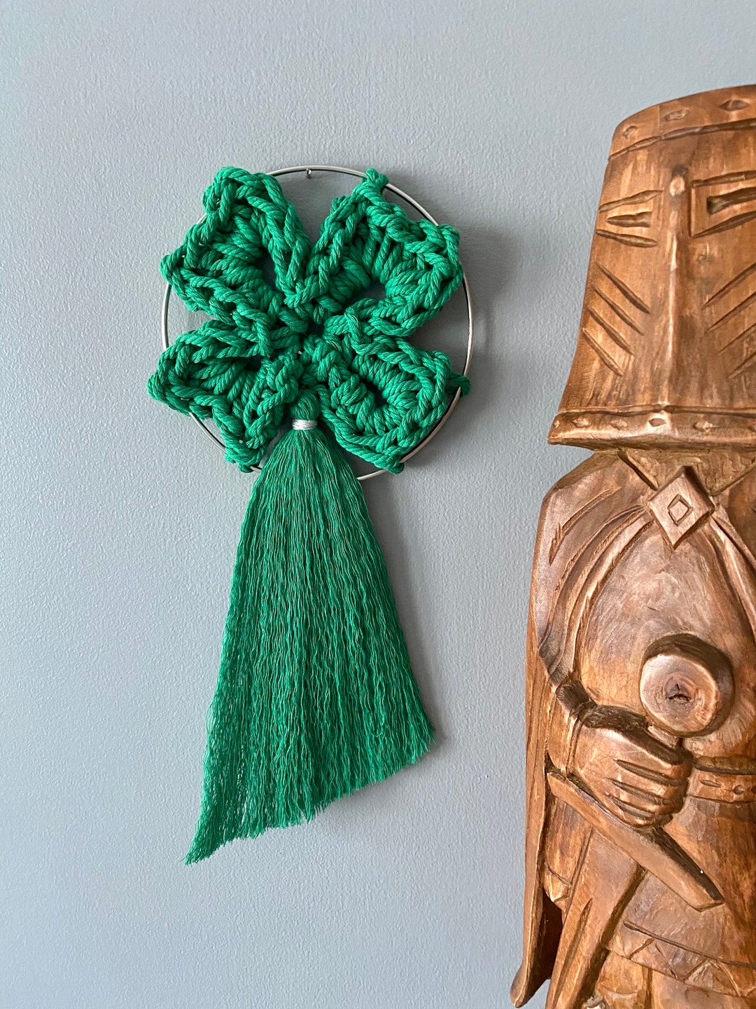 Shamrock Macrame, Irish Wall Decor, Macrame Leaf Clover, Crochet