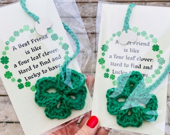 Crochet bookmark, four leaf clover bookmark, bookworm, best friend gift, Valentine’s Day, St Patrick’s Day, Irish Day, clover, shamrock