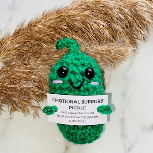 Emotional support pickle, stuffed pickle, dill pickle toy, squishy pickle, cucumber, positive dill, crochet pickle, big deal