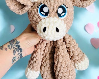 Crochet Cow Snuggler: Highland Cow Plush Toy, Nursery Decor