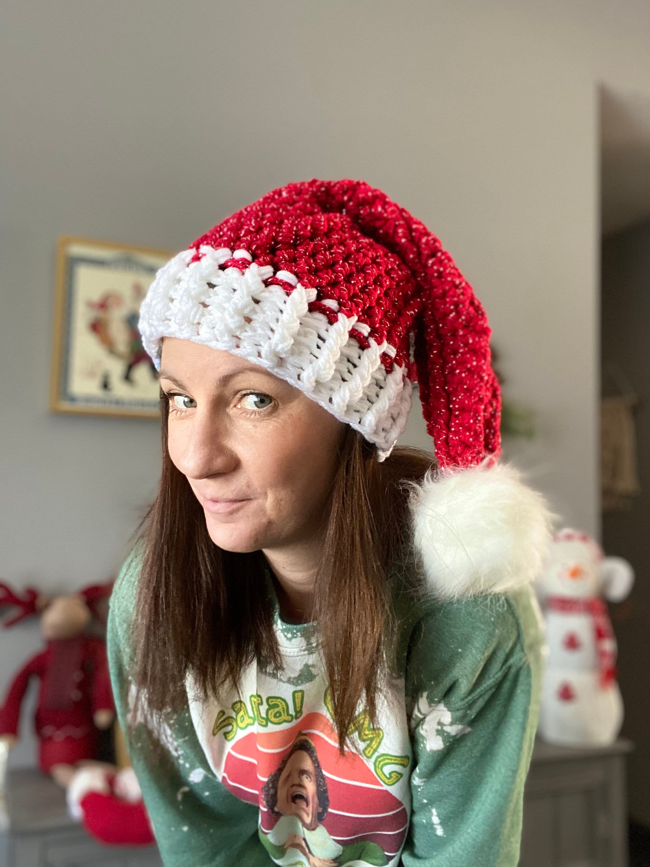 38 Santa Hat Crochet Patterns for Festive Photos, Costumes, and Cozy Holiday Makes 6 Crochet Twisted Santa Hat Pattern: Long Elf Beanie