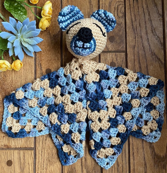 Crochet Sleeping Teddy Lovie: Handmade Cotton Baby Blanket