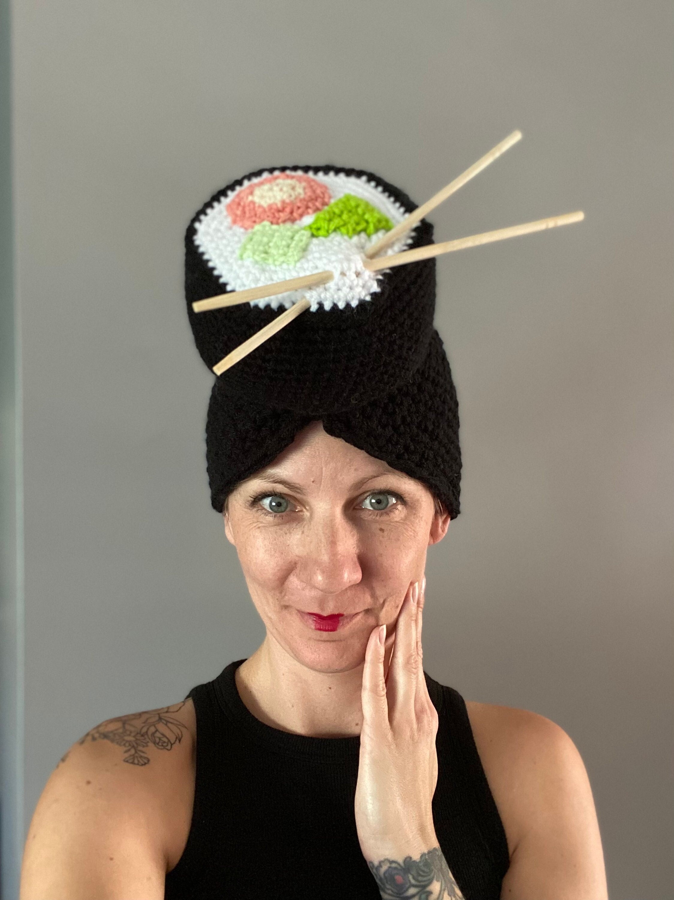 Crochet Sushi Hat With Chopsticks: Novelty Foodie Hat - Etsy display picture 3