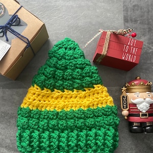 Buddy Elf inspired hat pattern only, Christmas hat, elf hat, Christmas beanie, crochet hat pattern