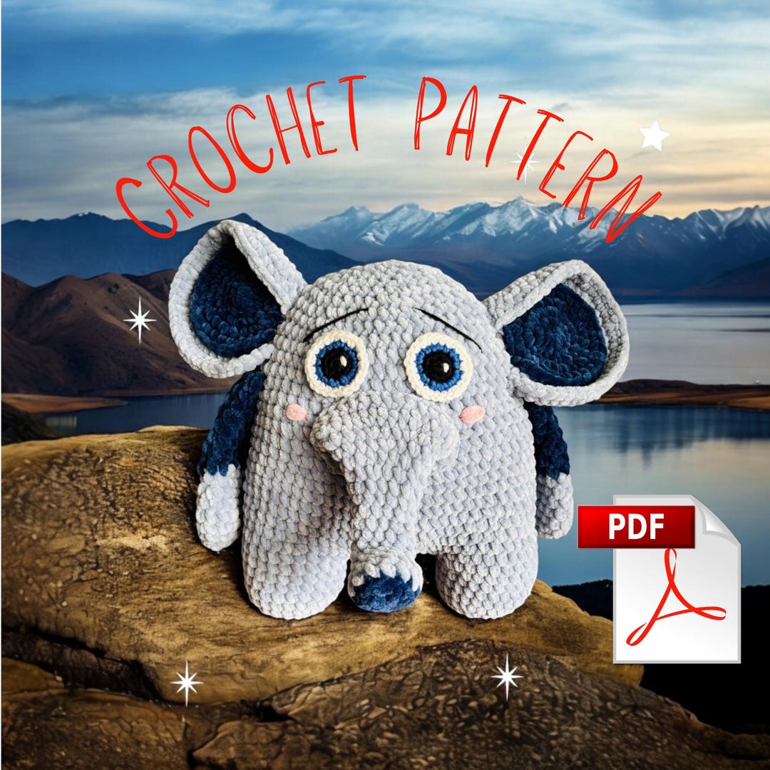 Crochet Elephant Stuffie Pattern Only, Elephant Book Buddy, Elephant ...