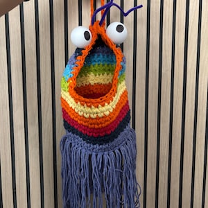 Rainbow Crochet Martian Plant Hanger: Alien Monster Basket