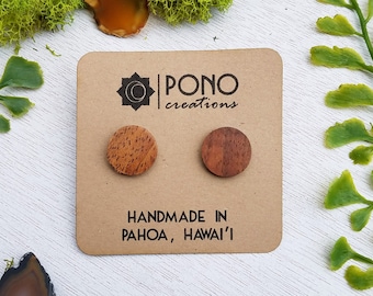 Hawaiian | Koa | Kamani | Robusta | Circle | Wood | Stud Earrings | Minimalist | Geometric | Gift For Anniversary | Made in Hawaii