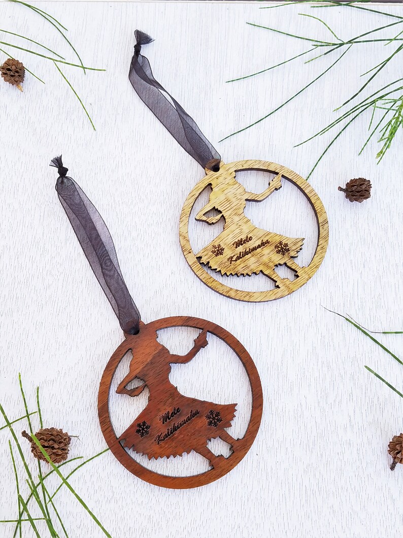 Hawaii Christmas ornaments are made out of koa wood or mangod wood and are perfect souvenirs of Hawaii
