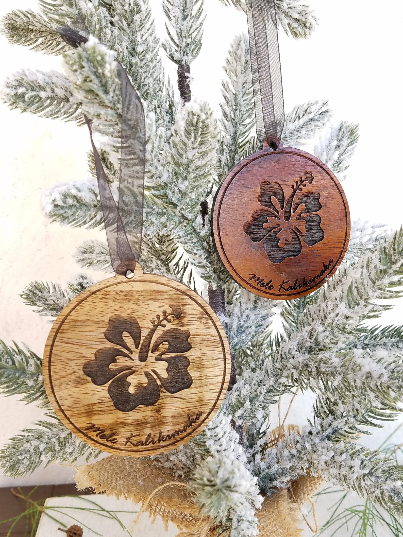 Hawaii Christmas decoration in koa wood or mango wood