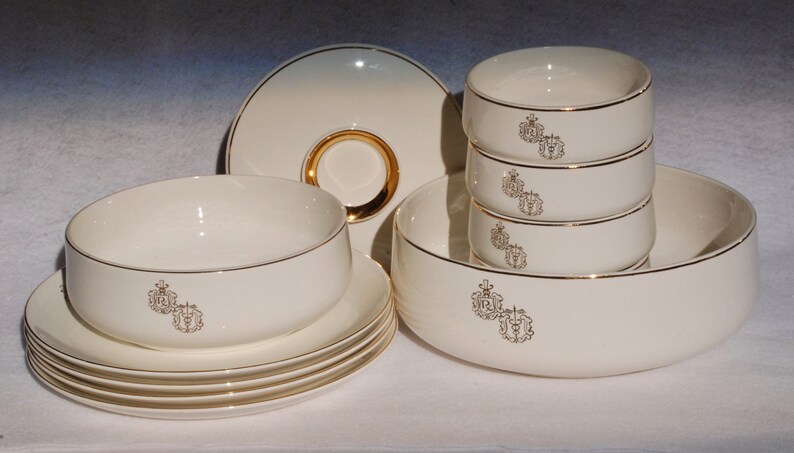 Hall China Plates With Gold PharmacistCaduceus Symbol and Trim 1960/'s Promotional Dinnerware.