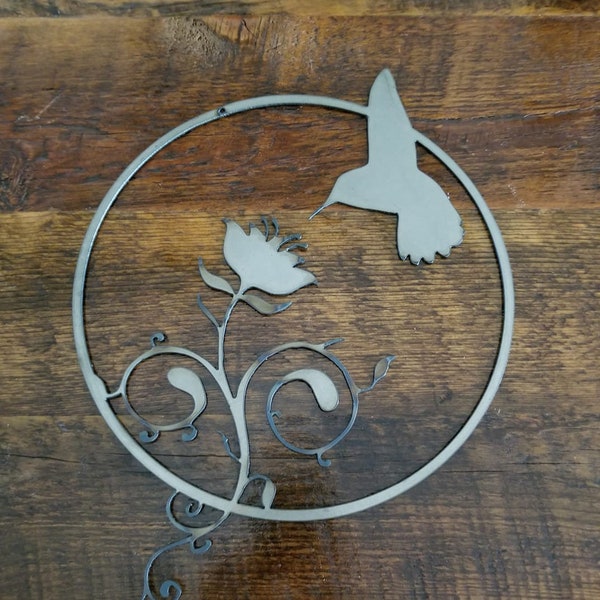 Hummingbird and Flower Metal Sign | Spring Home Decor