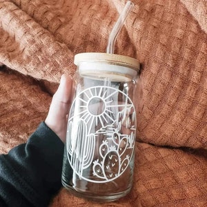 Cute Cactus Beer Can Iced Coffee Glass Cup With Lid and Straw