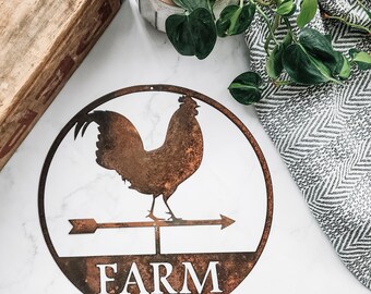 Metal Rooster Farm Sign | Farmhouse Decor | Chicken Gift