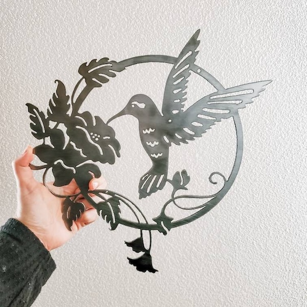 12" Metal Hummingbird with Flower
