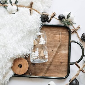 White and Gold Tree Iced Coffee Glass Cup | Snow | Beer Can Glass | Christmas Cup | Winter Cup