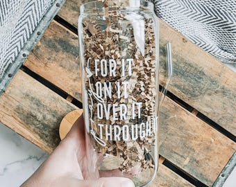 Pray For It Glass Cup, Bamboo Lid Iced Coffee Glass with Straw