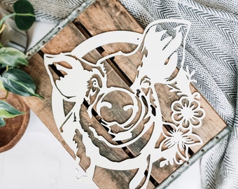 Metal Floral Pig Wall Art | Farmhouse Decor