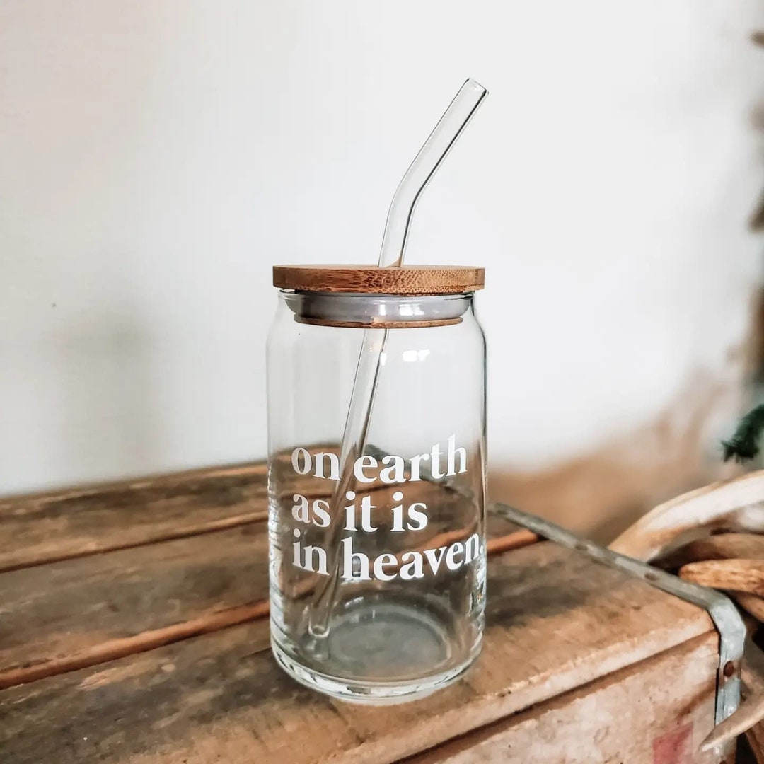 Matthew 6 Glass Cup | Bamboo Lid Iced Coffee Glass With Straw - Etsy