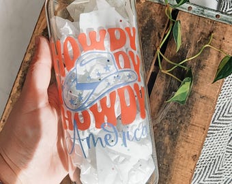 Howdy America Cowgirl Hat Glass Cup Tumbler