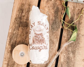 Stay Salty Cowgirl Glass Cup | Western Iced Coffee Cup