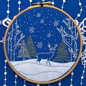 Deer snowy landscape traditional Embroidery Christmas hand Embroidery KIT christian styles hoop art needlework kit for Beginner image 4