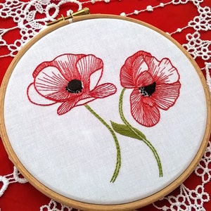 Poppy Embroidery - hand Embroidery kit pattern - embroidery hoop art - flowers embroidery kit - needlepoint kit