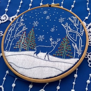 Deer snowy landscape traditional Embroidery Christmas hand Embroidery KIT christian styles hoop art needlework kit for Beginner image 6