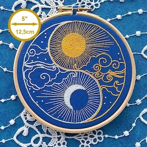 hand embroidery KIT -  Sun and Moon - yin and yang - beginner needlepoint kit - modern embroidery