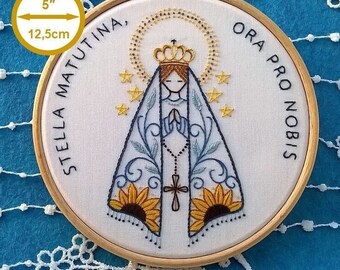 Kit de broderie traditionnelle - Vierge Marie - Stella Matutina , ora pro nobis - kit de broderie chrétienne -