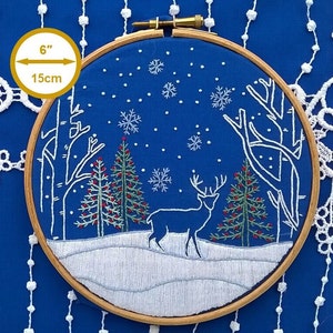 Deer snowy landscape traditional Embroidery Christmas hand Embroidery KIT christian styles hoop art needlework kit for Beginner image 1