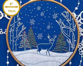 Deer snowy landscape - traditional Embroidery  - Christmas hand Embroidery KIT - christian styles hoop art - needlework kit for Beginner