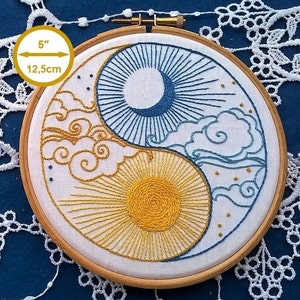hand embroidery KIT -  Sun and Moon - yin and yang - beginner needlepoint kit - modern embroidery