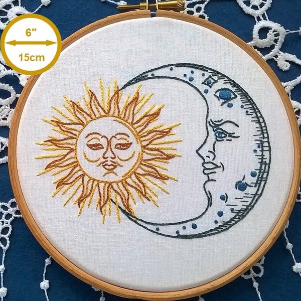 Sun and Moon - hand embroidery KIT -   hand embroidery tutorial  - beginner needlepoint kit - modern embroidery design