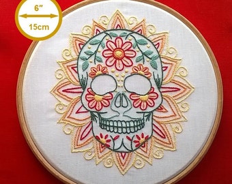 embroidery kit for beginner Mexican skull pattern, sugar skull hand embroidery design