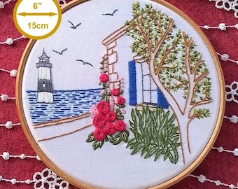 Embroidery KIT - Embroidery pattern - embroidery hoop art - "Ile de Ré" - Traditional embroidery kit - Inspiration design - Art nouveau