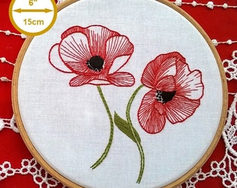 Poppy Embroidery - hand Embroidery kit pattern - embroidery hoop art - flowers embroidery kit - needlepoint kit